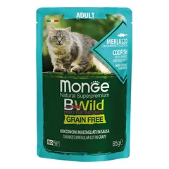 Monge BWild konservai katėms su menke, krevetėmis ir daržovėmis padaže