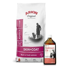 ARION Original Skin & Coat Adult lašiša ir ryžiai didelėms veislėms 12kg + Lab-V 100% lašišų aliejus įvairaus amžiaus šunims ir katėms 500ml šalto spaudimo