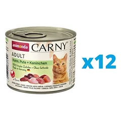 ANIMONDA Carny Adult Vištiena, kalakutiena ir triušiena 12 x 200 g