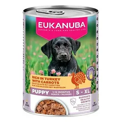 Eukanuba Dog Can Puppy su kalakutiena ir morkomis, drėgnas maistas šunims 400 g