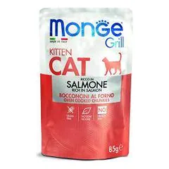 Monge Grill Cat Pouches drėgnas maistas kačiukams su lašiša, 85 g