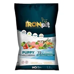 IRONpet TURKEY Puppy Mini & Medium vieno baltymo pašaras šunims iki 1 metų 1.5kg, 1.5 kg — 3 nuotrauka