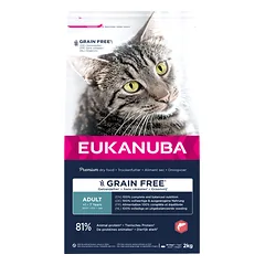 Eukanuba Grain Free Adult begrūdis kačių maistas su lašiša, 2 kg