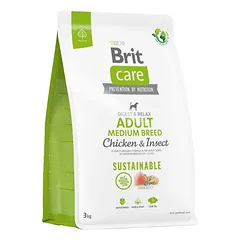 Brit Care Sustainable Adult Medium Breed Chicken&Insect sausas maistas suaugusiems vidutinių veislių šunims su vištiena ir vabzdžiais, 3 kg