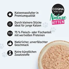 Cosma Nature Kitten Herz-Box drėgnas maistas kačiukams 3 x 70 g, < 79 g — 2 nuotrauka