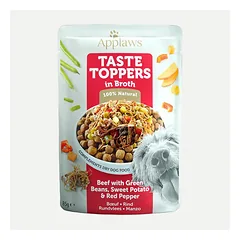 Applaws Dog Taste Toppers In Broth Beef With Green Beans, Sweet Potato & Red Pepper papildmaistas šunims su jautienos, žaliomis pupelėmis, saldžiosiomis bulvėmis ir raudonaisiais pipirais sultinyje, 85 g
