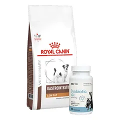 ROYAL CANIN Gastro Intestinal Low Fat Small Dog 1,5kg + LAB-V Synbiotic Vet - virškinamojo trakto sveikata ir žarnyno mikroflora šunims ir katėms 45 kapsulės