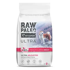 RAW PALEO Ultra sausas maistas vidutinių ir didelių veislių suaugusiems šunims su kiauliena 2 kg