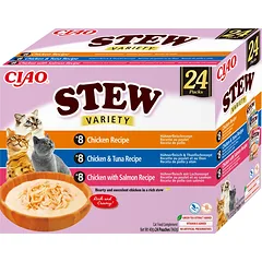 INABA Cat Ciao Stew papildomas ėdalas katėms su vištiena, tunu ir lašiša 24x40g