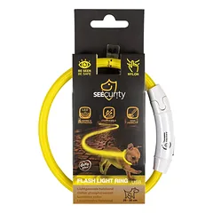 Šviečiantis antkaklis šunims, SEECURITY, nailoninis, USB, geltonas, 35 cm