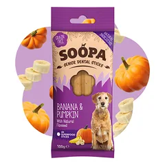 SOOPA Bananų ir moliūgų lazdelės vyresnio amžiaus šunims, Banana & Pumpkin Senior Dog Dental Sticks, 100g