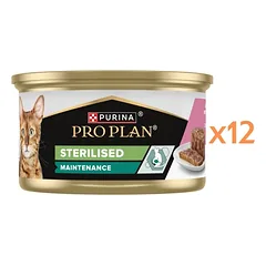 PURINA PRO PLAN Sterilised Drėgnas paštetas su lašiša ir tunu 12x85g drėgnas maistas katėms po sterilizacijos