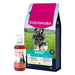EUKANUBA Adult Small Breed Chicken 15kg + LAB V Lašišų aliejus šunims ir katėms 500ml
