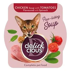 Delickcious Soup vištienos sriuba su pomidorais ir špinatais katėms 6x80g