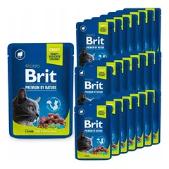 Brit Premium Cat Pouch Lamb For Sterilised konservai sterilizuotiems katams su ėriena mėsa, 24 vnt. x 100 g