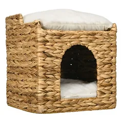 Zatte Katzenhöhle Rattan 2 Ebenen, Kissen, bis 5 kg, Braun