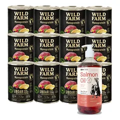 Wild Farm Monoprotein Wild Boar 12x400g hipoalerginis šunų ėdalas + LAB V Lašišų aliejus šunims ir katėms 1000ml