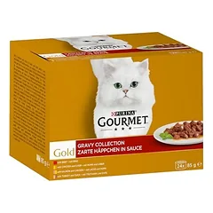 Gourmet Gold gabaliukai padaže 24x85g jautiena, višt. ir kepenėl, lašiša ir višt, kalakut. ir antiena