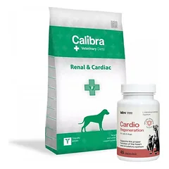 Calibra Veterinary Diets Dog Renal Cardiac 12kg + LAB-V Cardio Regeneration - Širdies ir kraujagyslių parama šunims ir katėms 45 kapsulės