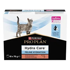 PURINA PRO PLAN Hydra Care Feline Hydration Lašiša 10x75 g – papildomas drėkinamasis kačių pašaras