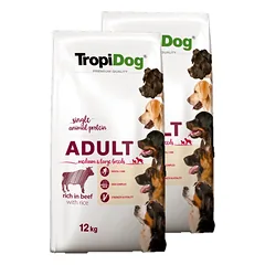 TROPIDOG Premium Adult medium & large breed jautiena su ryžiais 12kg