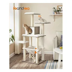 Moderni kačių draskyklė 138cm aukščio, pilkos - baltos spalvos — 2 nuotrauka