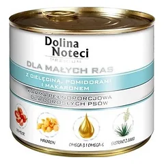 Dolina Noteci PREMIUM su veršiena, pomidorais ir makaronais mažų veislių šunims 185g x18