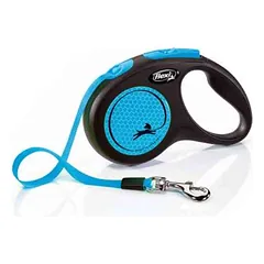 Flexi Pavadėlis New Neon M, 25kg 5m, juostelinis, mėlynos spalvos