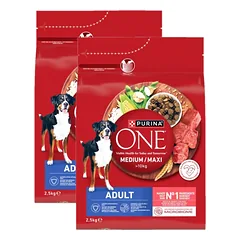  PURINA ONE Adult Medium/Maxi Maistas suaugusiems šunims, turtingas jautiena su ryžiais 2x2,5 kg