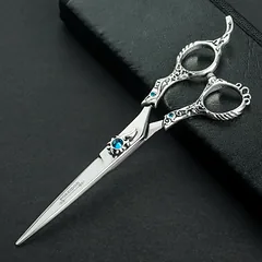 Excalibur Shears Silver Poseidon - aukštos kokybės tiesios žirklės, elegantiškai dekoruotos