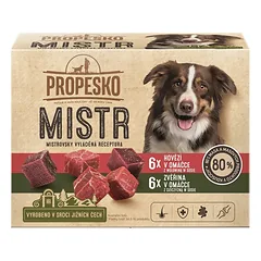 Konservai šunims PROPESKO Dog Master beef, venison in sauce, pocket su jautiena ir elniena, 12x85 g