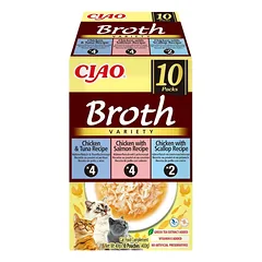 INABA Cat Ciao Broth Variety 10x40g mix sultinys su vištiena, žuvimi ir šukutėmis