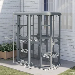 Lauko voljeras katėms su 4 platformomis ir nameliu, pilkas, 156 x 80 x 180 cm — 3 nuotrauka