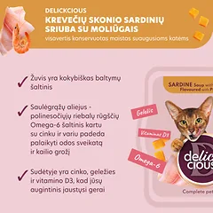 DELICKCIOUS konservuotas pašaras suaugusioms katėms - krevečių sriuba su sardinėmis, 80 g — 2 nuotrauka