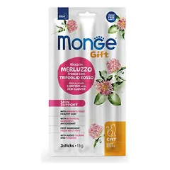 Monge Gift Cat SOFT STICKS Skin Support Codfish With Red Clover minkšti skanėstai suaugusioms katėms su menke ir raudonaisiais dobilais, 15 g