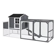Vištidė su voljeru 3-4 vištoms, 3 dalių lizdavietė, 1,9 m² plotas, kėnio mediena, pilka