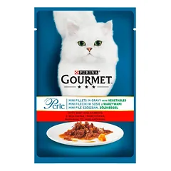 Purina Gourmet Perle kačių maistas mini filė padaže su jautiena ir morkomis 85 g