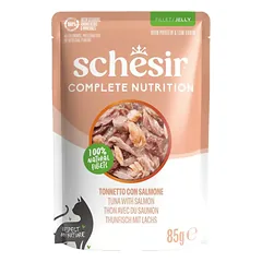 Schesir konservuotas maistas katėms su tunu ir lašiša, 85g