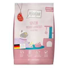 MjAMjAM traškūs patiekalai Senior su lašiša ir paukštiena, sausas maistas katėms, < 1,4 kg — 2 nuotrauka