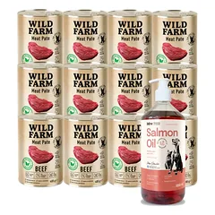 Wild Farm Pate Beef 12x400g ėdalas šunims be glitimo + LAB V Lašišų aliejus šunims ir katėms 1000ml