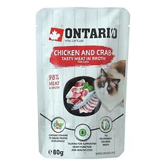 Ontario Pouch Chicken And Crab In Broth drėgnas maistas katėms su vištiena ir krabų mėsa, 80 g