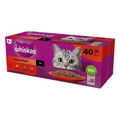 WHISKAS Classic Meals drėgnas maistas katėms su padažu 40x85 g + TRIXIE Vištienos žiedai su lašiša 50 g