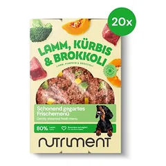 Nutriment šviežias meniu su ėriena, moliūgu ir brokoliais – šaldytas maistas šunims
