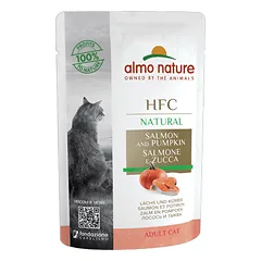 Almo Nature HFC Natural Lašiša su moliūgu drėgnas papildomas maistas suaugusioms katėms, 55 g