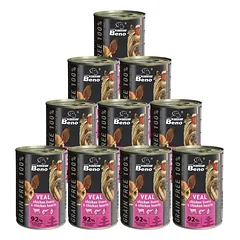 Super Beno GRAIN-FREE šunų skanėstai su veršiena, vištienos kepenėlėmis ir vištienos širdelėmis padaže, 10x415 g