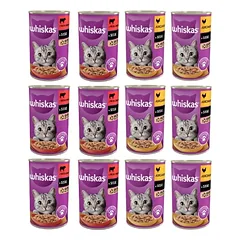 WHISKAS Adult Mix skoniai 12x400 g su vištiena ir jautiena padaže suaugusioms katėms