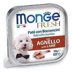 Monge Fresh paštetas su ėrienos gabaliukais šunims