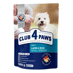 CLUB 4 PAWS Premium Visavertis pašaras suaugusiems mažų veislių šunims su ėriena ir ryžiais, 0,9 kg