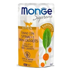 Monge SUPREME - Cat Wet Pouches Tuna with spinach and baby carrots - Kitten 80g (24)