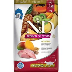 FARMINA N&D TROPICAL SELECTION – CAT Dry Chicken, Spelt, Oats NEUTERED 4+1 kg